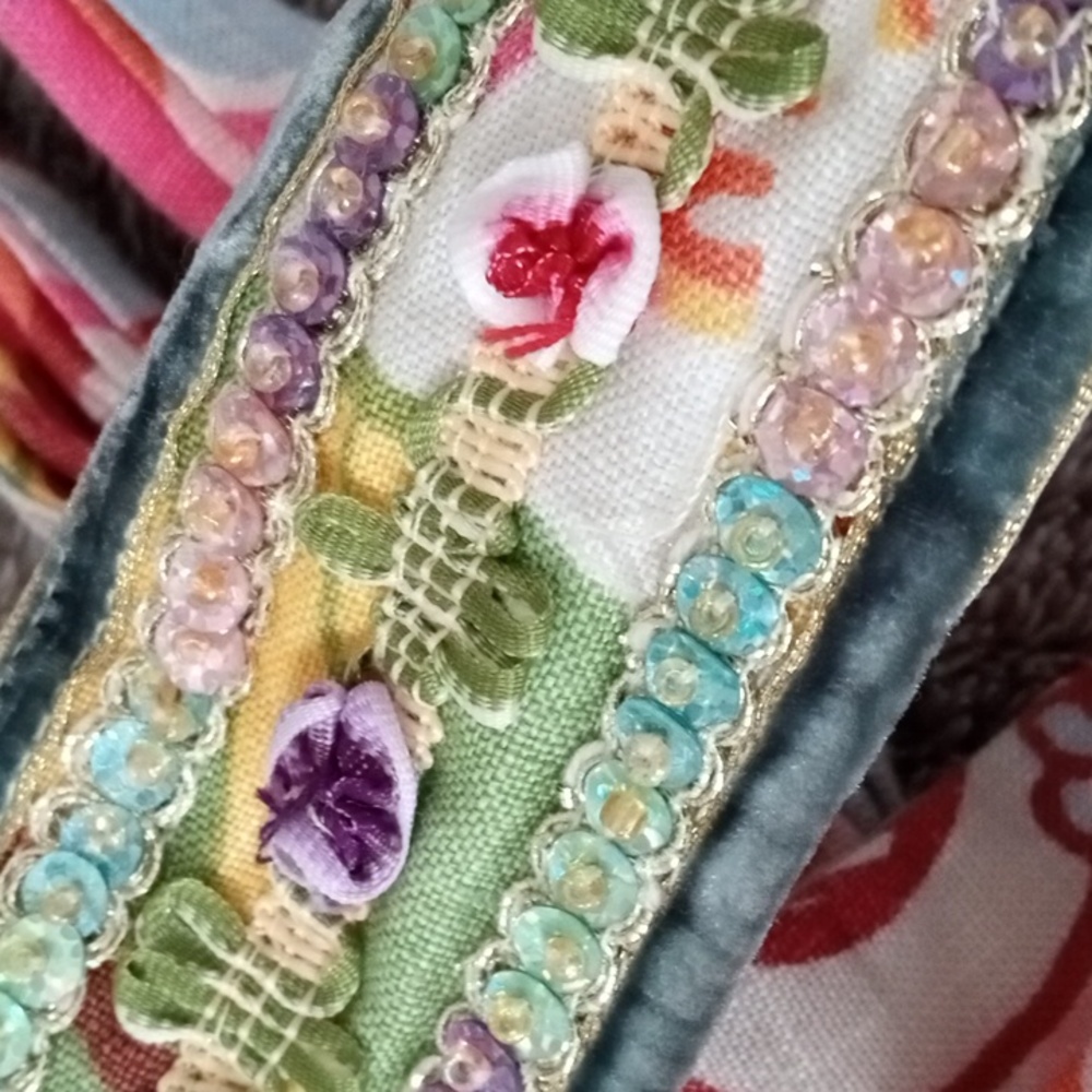 Y2K Style Linen Tie Belt Sequin And Ribbon Rosette - Picture 3 of 9
